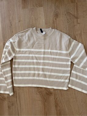 H&M Cream & White Striped Cropped Knit Top